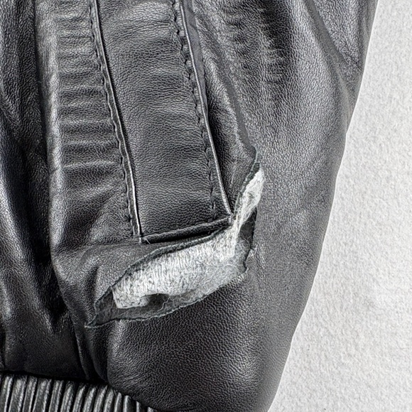 Black Leather Puffer Jacket with Fur Collar 3XL - Picture 3 of 16